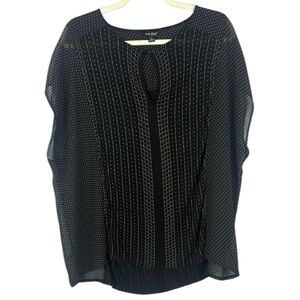 Lucky Brand Black Sheer Dolman Sleeve Keyhole Blouse Size Large